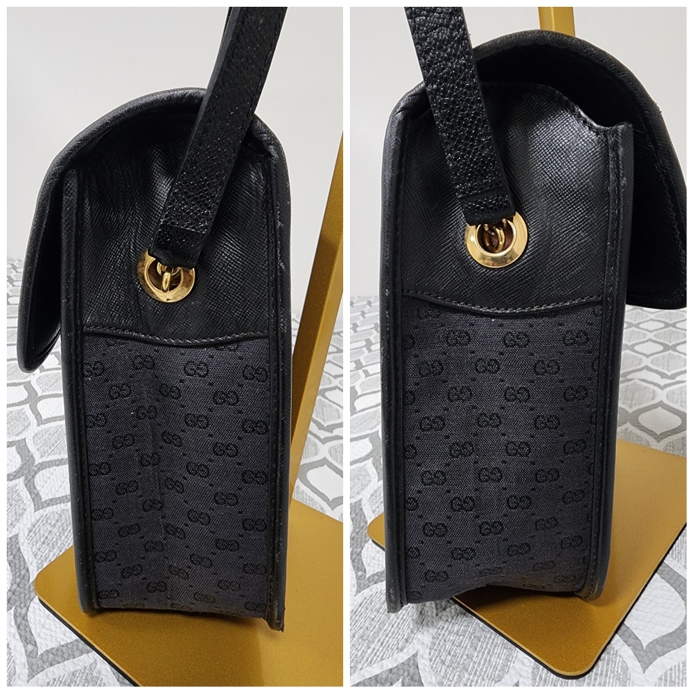 GUCCI Vintage Micro GG Canvas Bamboo Shoulder Bag Black - Picture 6 of 11